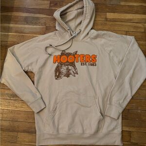 Hooters Beige Crewneck Hoodie with Orange Logo